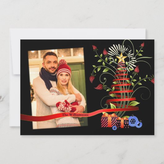 フローラモダンアートクリスマスツリー写真 シーズンカード (正面)