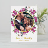 フローラモダンエレガントな結婚式ありがとうフォトカード 箔招待状 (立ち正面)