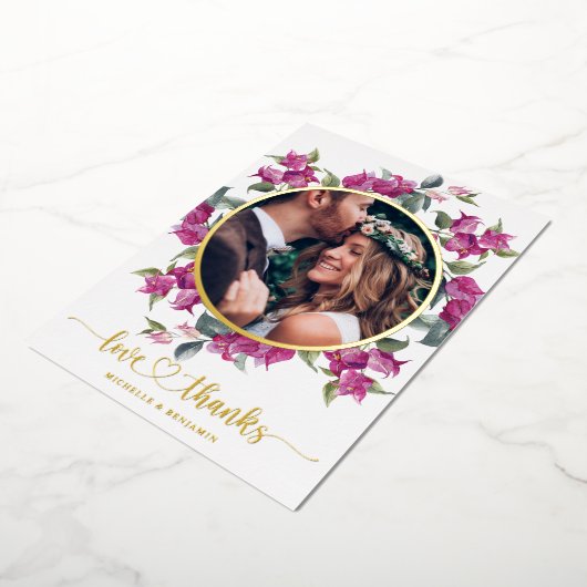 フローラモダンエレガントな結婚式ありがとうフォトカード 箔招待状 (回転した状態)