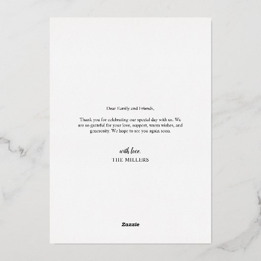 フローラモダンエレガントな結婚式ありがとうフォトカード 箔招待状 (裏面)