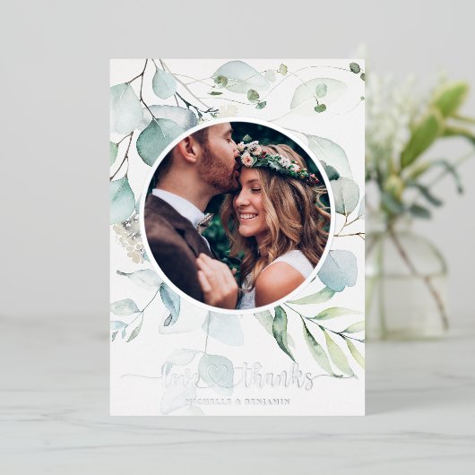 フローラモダンエレガントな結婚式ありがとうフォトカード 箔招待状 (立ち正面)