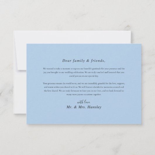 フローラモダンエレガントダスティブルー結婚ズ サンキューカード (裏面)