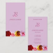 フローラモダンエレガントモノグラム垂直バラシック 名刺 (正面/裏面)