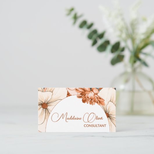 フローラモダンエレガントQRコード金ゴールド 名刺 (スタンド正面)