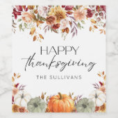 フローラモダンカボチャ感謝祭素朴ディナー ワインラベル (シングルラベル)