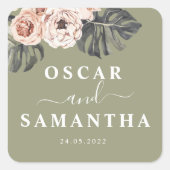 フローラモダンカーキトロピカル葉&オーキッド スクエアシール (正面)