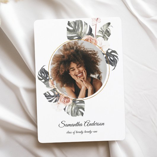 フローラモダンカーキトロピカル葉&オーキッド 招待状