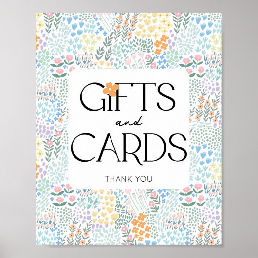 フローラモダンガール赤ちゃんシャワーギフトとカードサイン ポスター (正面)