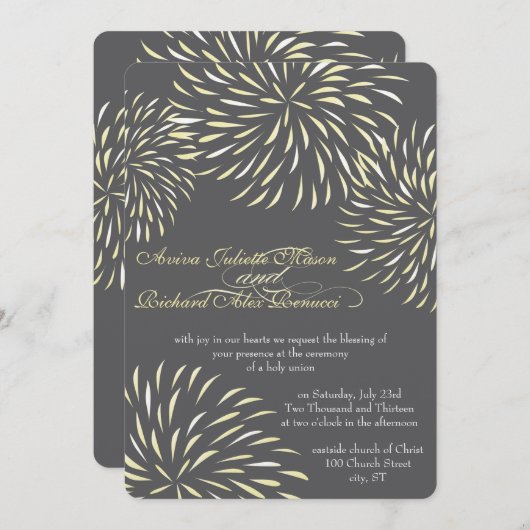 フローラモダンキクの灰色と黄色 招待状 (正面/裏面)