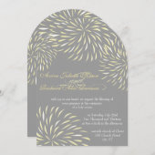 フローラモダンキクの灰色と黄色 招待状 (正面/裏面)