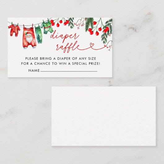 フローラモダンクリスマス赤ちゃんシャワーおむつラッフル エンクロージャーカード (正面/裏面)