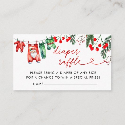 フローラモダンクリスマス赤ちゃんシャワーおむつラッフル エンクロージャーカード (正面)