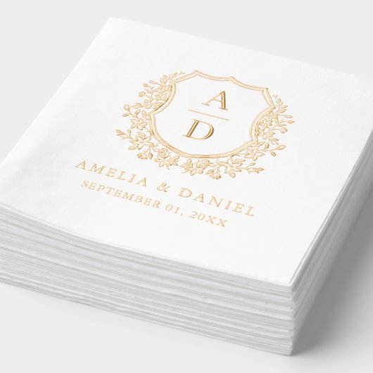 フローラモダンクレストモノグラ結婚ム金ゴールド 箔ナプキン (詳細)