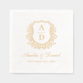 フローラモダンクレストモノグラ結婚ム金ゴールド 箔ナプキン (正面)