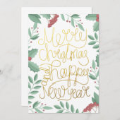 フローラモダングアッシュ金ゴールドスクリプトクリスマスカード (正面/裏面)