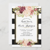 フローラモダングラム白黒ストライプブライダル 招待状 (正面)