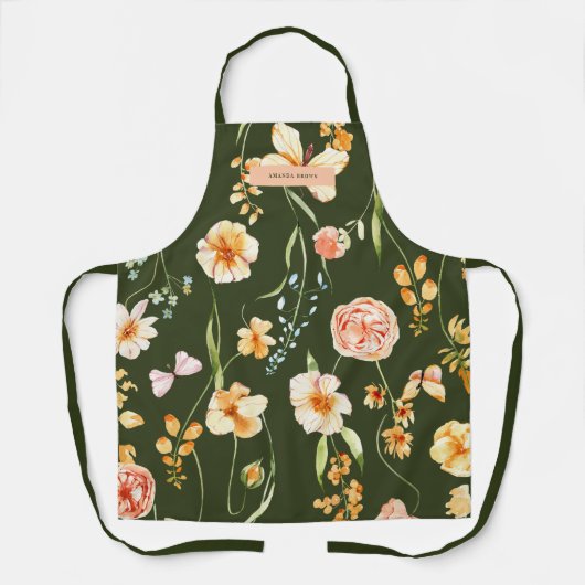 フローラモダングリーングレースシックトレンディー エプロン (正面)