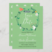 フローラモダングリーンリーガーランド日付を保存 招待状 (正面/裏面)