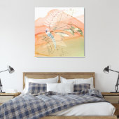 フローラモダンコーラルとアクア キャンバスプリント (インサイチュ (寝室))