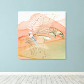 フローラモダンコーラルとアクア キャンバスプリント (インサイチュ (ウッドフロア))