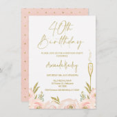 フローラモダンシャンパングラス40歳の誕生日 招待状 (正面/裏面)