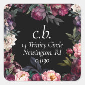 フローラモダンスイートピオニー差出人住所ラベル スクエアシール (正面)