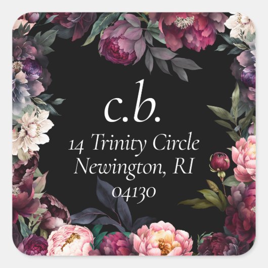フローラモダンスイートピオニー差出人住所ラベル スクエアシール (正面)
