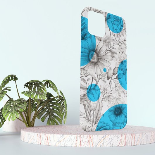 フローラモダンスケッチシアンブルーレトロサークル Case-Mate iPhoneケース