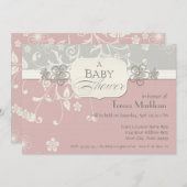 フローラモダンスワール花模様ブラケットベビーシャワー 招待状 (正面/裏面)