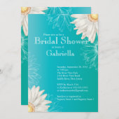 フローラモダンターコイズブルーデイジーブライダルシャワー 招待状 (正面/裏面)