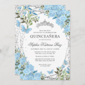 フローラモダンダスティブルーシルバーティアラキンセアニラ 招待状 (正面/裏面)