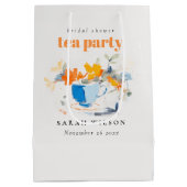 フローラモダンティーカップブライダルシャワーティーパーティー ミディアムペーパーバッグ (裏面)