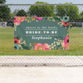 フローラモダンティール（緑がかった色）ピンク大ブライダルシャワーバナー 横断幕 (インサイチュ)