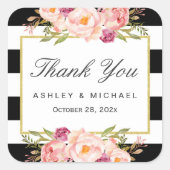 フローラモダンデコール白黒ストライプサンキュー スクエアシール (正面)