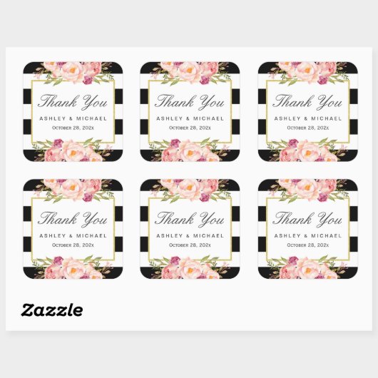 フローラモダンデコール白黒ストライプサンキュー スクエアシール (シート)