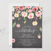 フローラモダンドロップピンク牡丹バースデーパーティー 招待状 (正面)