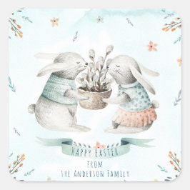 フローラモダンハッピーイースターウィッシュボホバニー スクエアシール