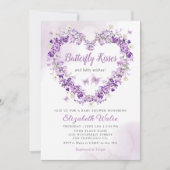 フローラモダンバタフライキスガールベビーシャワー 招待状 (正面)