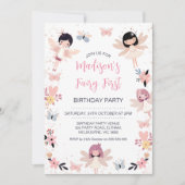 フローラモダンバタフライフェアリー第1誕生日 招待状 (正面)