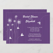 フローラモダンバタフライブライダルシャワー招待状パープル 招待状 (正面/裏面)