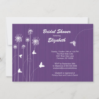 フローラモダンバタフライブライダルシャワー招待状パープル 招待状