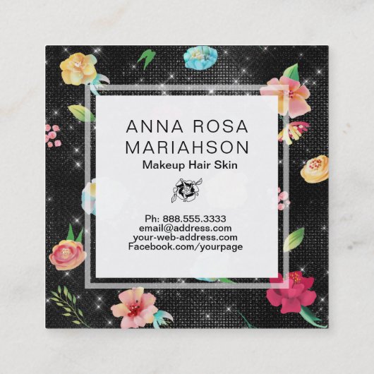 **フローラモダンバラ模様銀グリッター スクエア名刺 (裏面)