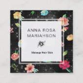 **フローラモダンバラ模様銀グリッター スクエア名刺 (正面)