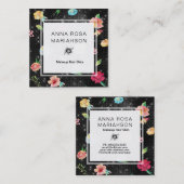 **フローラモダンバラ模様銀グリッター スクエア名刺 (正面/裏面)