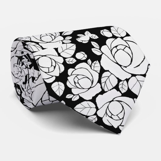 フローラモダンバラ白黒ネックタイ ネクタイ (ロール)