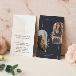 フローラモダンバラ美しいフォトアーチズネイビー 名刺