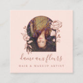 フローラモダンバラ美しいフォトアーチピンク&ブラウン スクエア名刺 (正面)