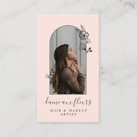 フローラモダンバラ美しいフォトアーチピンク 名刺 (正面)