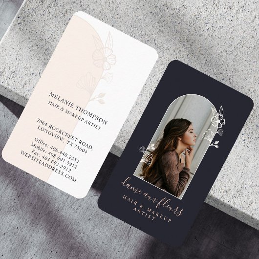 フローラモダンバラ美しいフォトアーチブラック 名刺