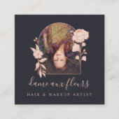 フローラモダンバラ美しいフォトアーチ海軍 スクエア名刺 (正面)